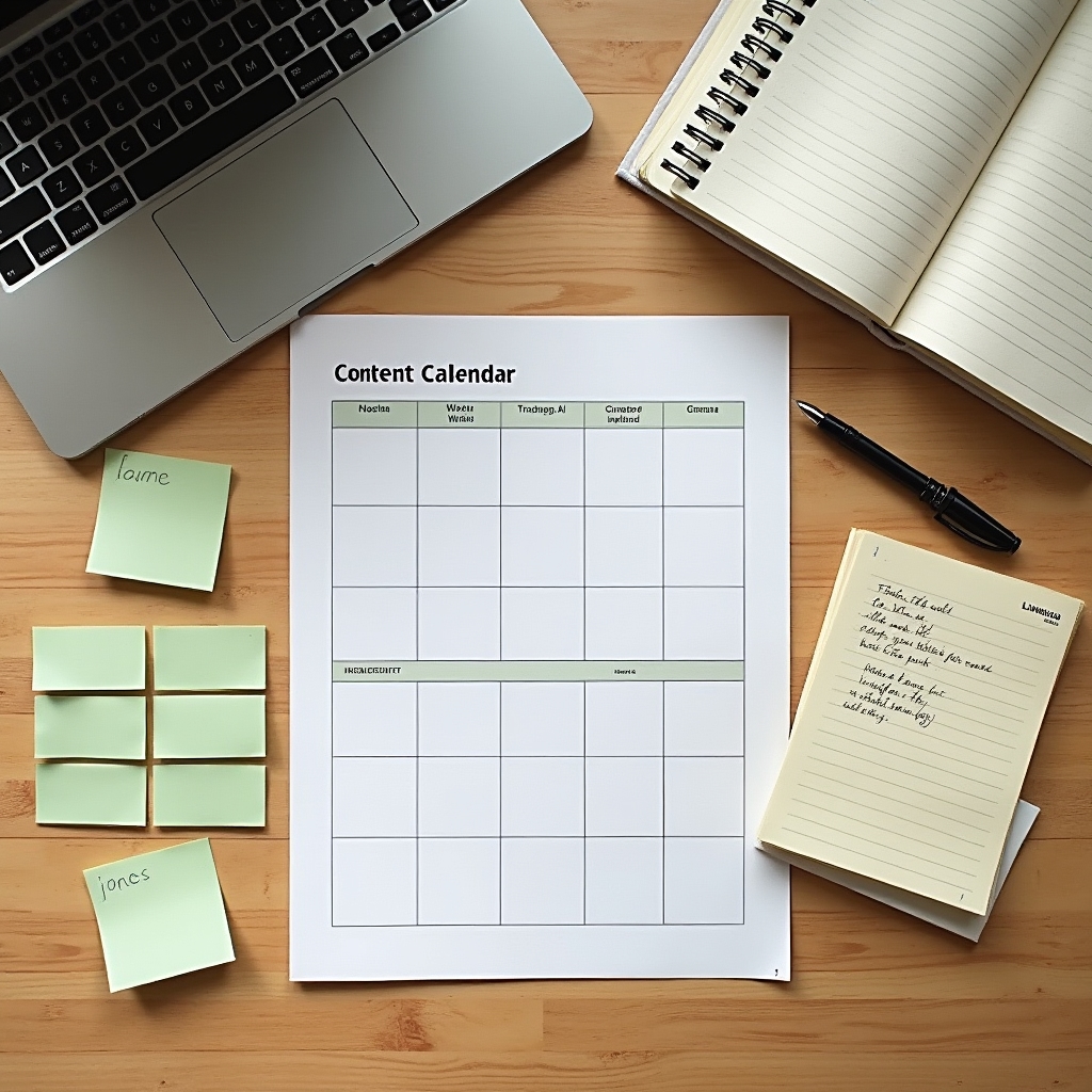 Piano di lavoro con appunti, struttura di contenuti e calendario editoriale per LinkedIn