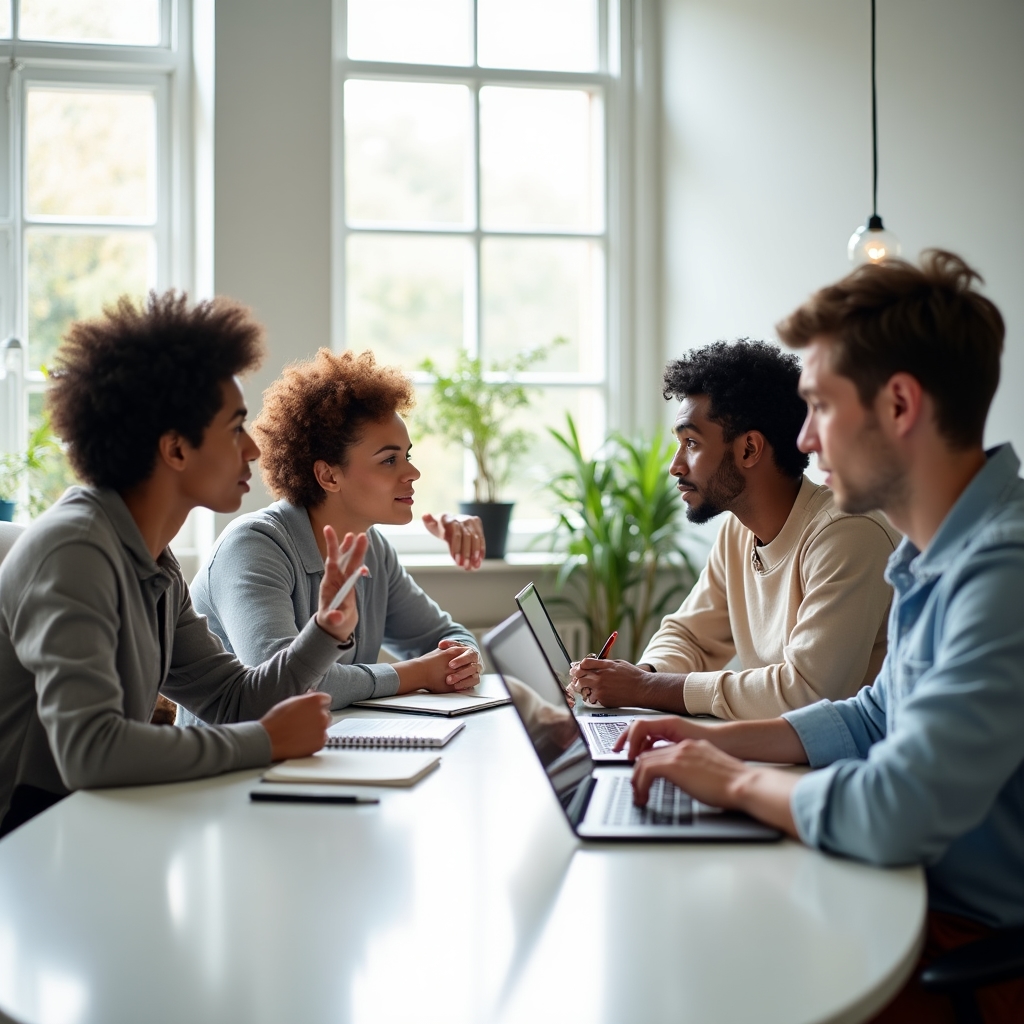 Sessione di scrittura professionale con professionisti che lavorano ai propri contenuti
